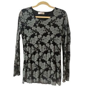 Paquito knit top green & black floral pattern sz XL